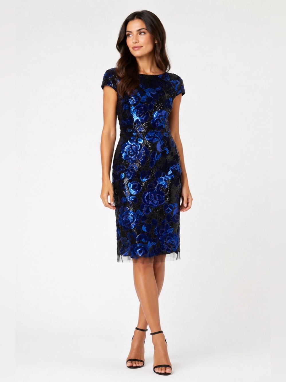 Vera Wang Elegant Blue and Black Sequin Dress